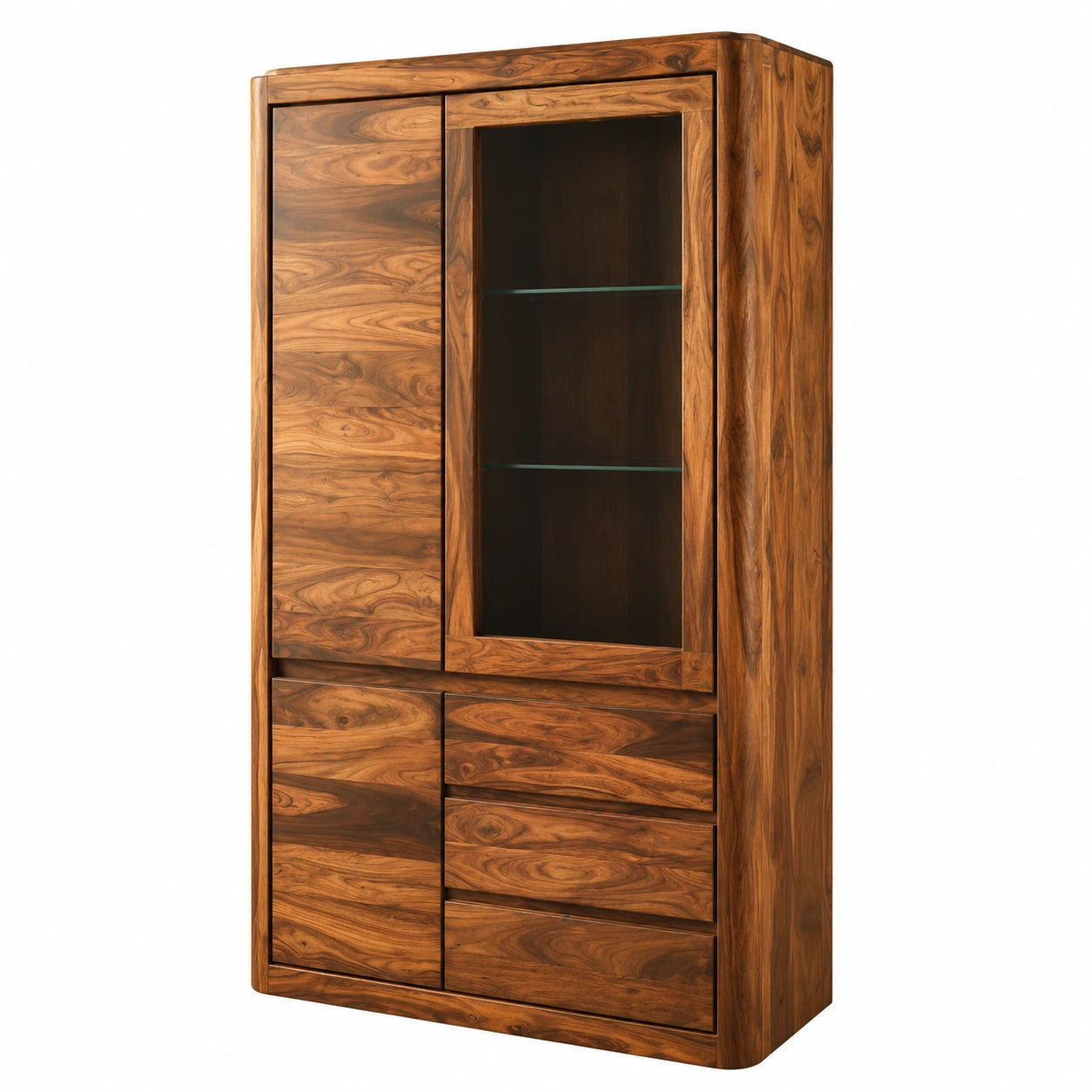 Toronto Vitrine aus Sheeshamholz, Dunkelbraun gewachst, 109x40x202 cm