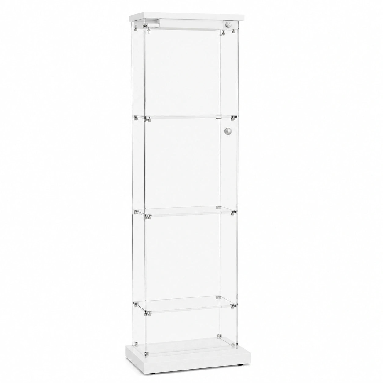 Moderne Weiße Glasvitrine mit Sicherheitsglas und 4 Regalböden, 164x42,5x36,5cm für Sammlungen und Wein