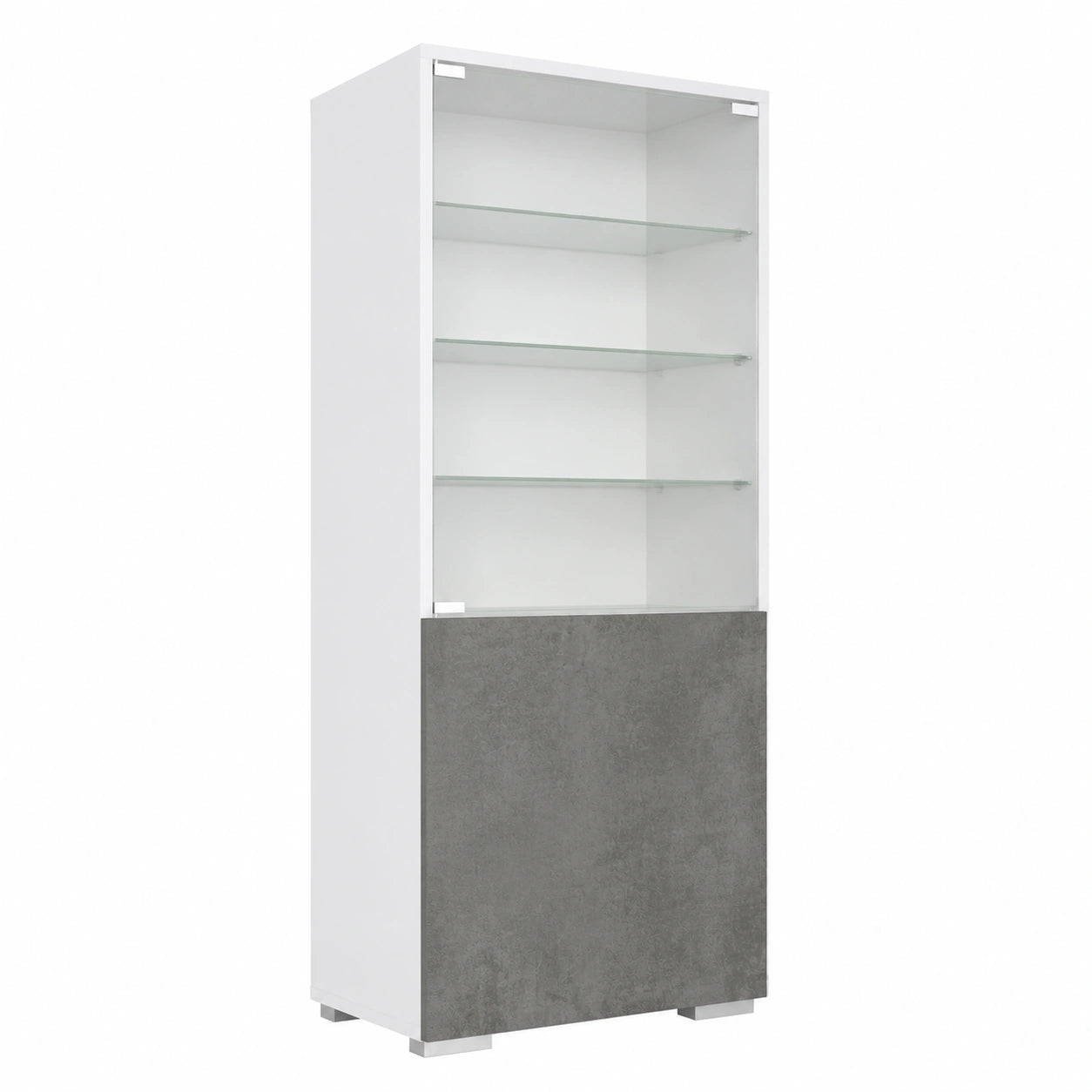 Moderne Vitrine Granada aus Deutschland, Weiß matt mit Beton-Dekor, 50x122,5x34,5 cm