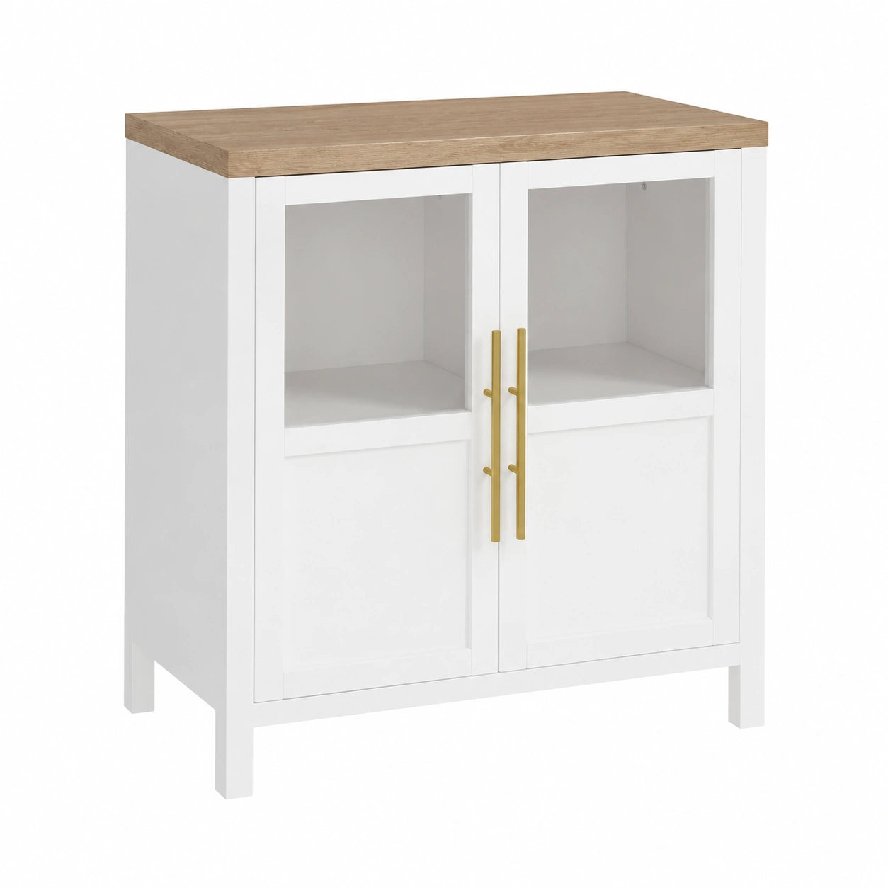 Weißes Sideboard im Landhausstil mit Glastüren und Schubladen, 73x40x86cm