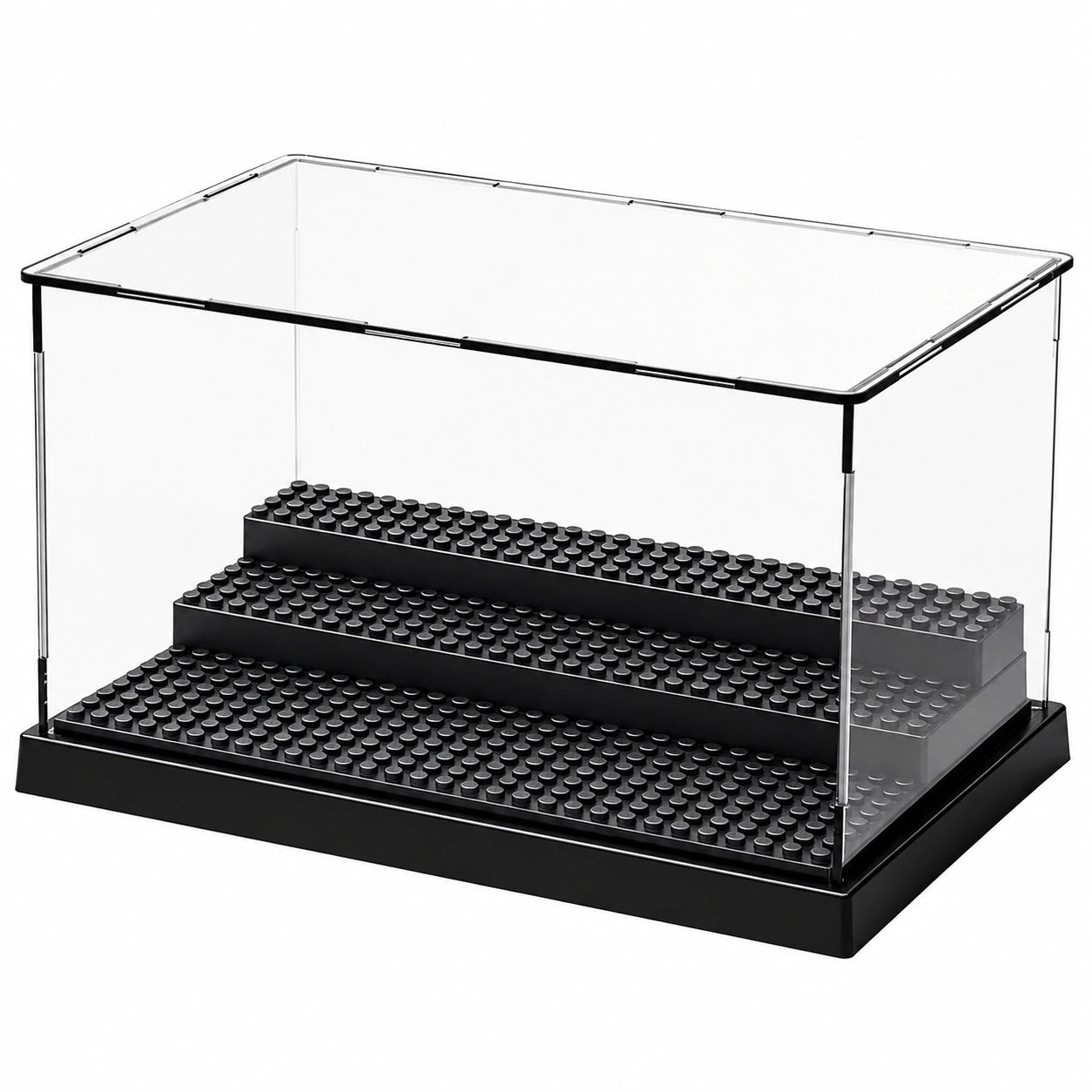 Acryl Vitrine für Bausteinfiguren 25.5x15.5x13.9cm, Staubdichter Schaukasten mit Noppenplatten, 3-stöckig stapelbar
