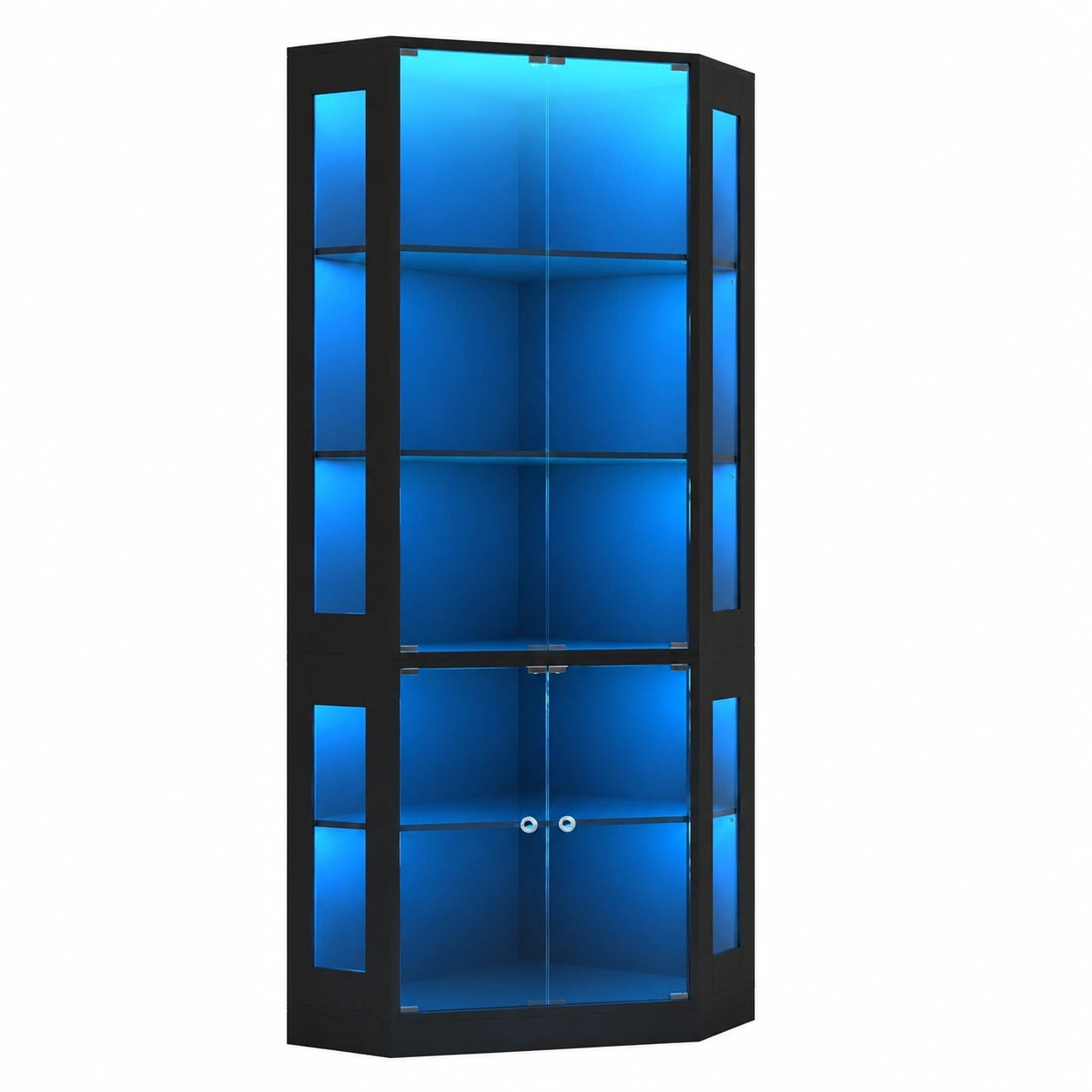 Moderne Eckvitrine mit LED, 205cm, Smart Sensor, gehärtetem Glas
