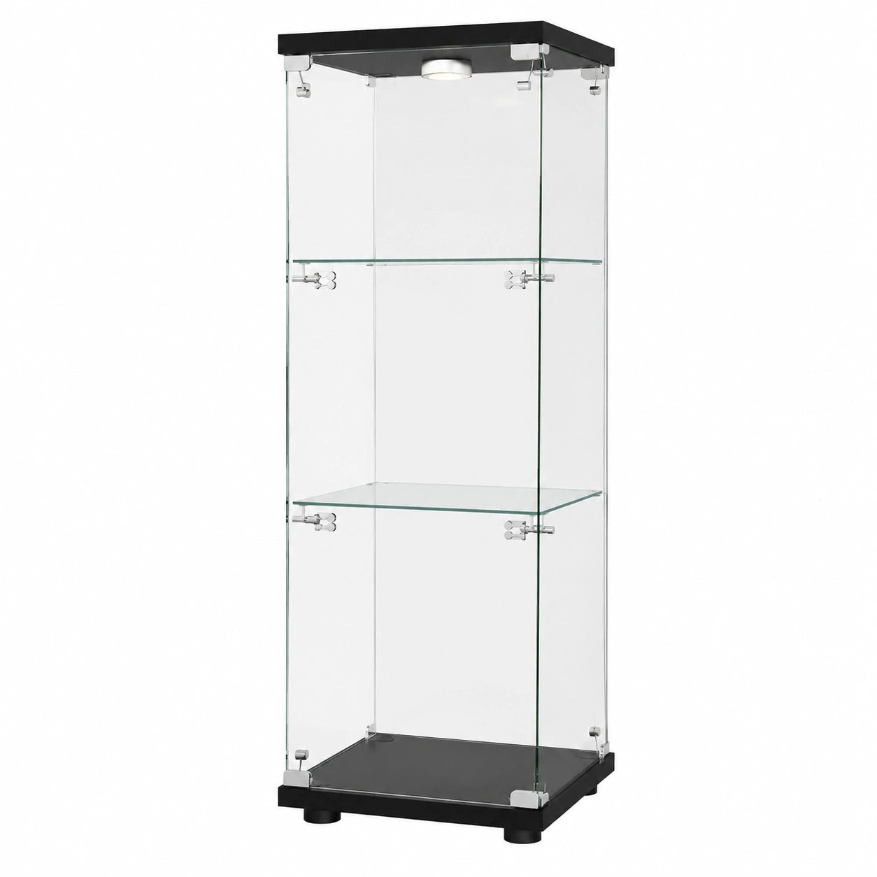 Moderne Glasvitrine mit LED, abschließbar, 3 Böden, 1 Tür, in Schwarz für Wohn- und Schlafzimmer