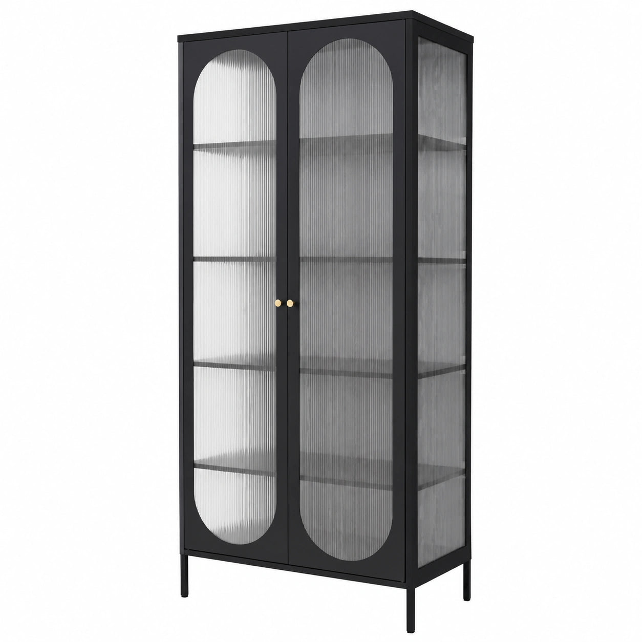 Industrieller Vitrinenschrank aus Stahl mit 2 Türen, 5 Fächern, Schwarz, 80x175x40 cm für Wohnzimmer