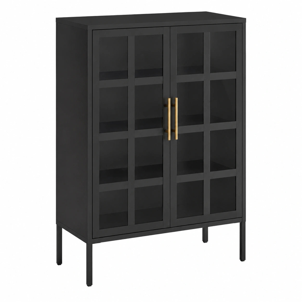 Industrieller Glas-Standschrank in Schwarz für Büro und Wohnzimmer, 90x35x110 cm