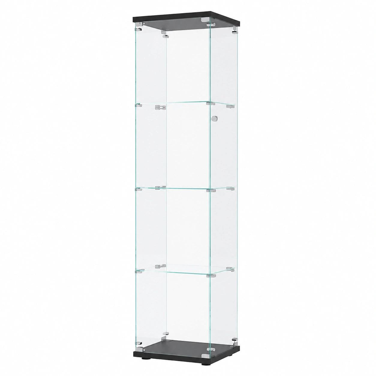 Moderne Glasvitrine mit 2 Böden und Tür, gehärtetes Glas, für Büro & Sammlerstücke, Schwarz, 166x42x12 cm