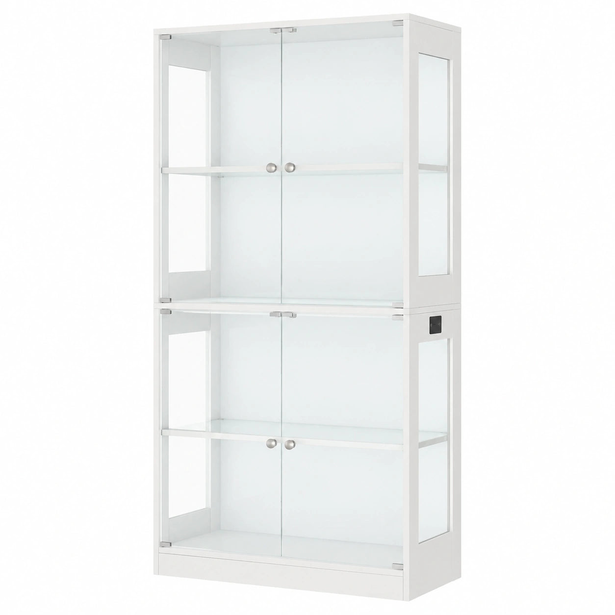 Elegante LED-Glasvitrine mit Bewegungssensor, 4 Ebenen, Beleuchtung in drei Farben, ideal für Sammlungen, Wohnzimmer und Büro