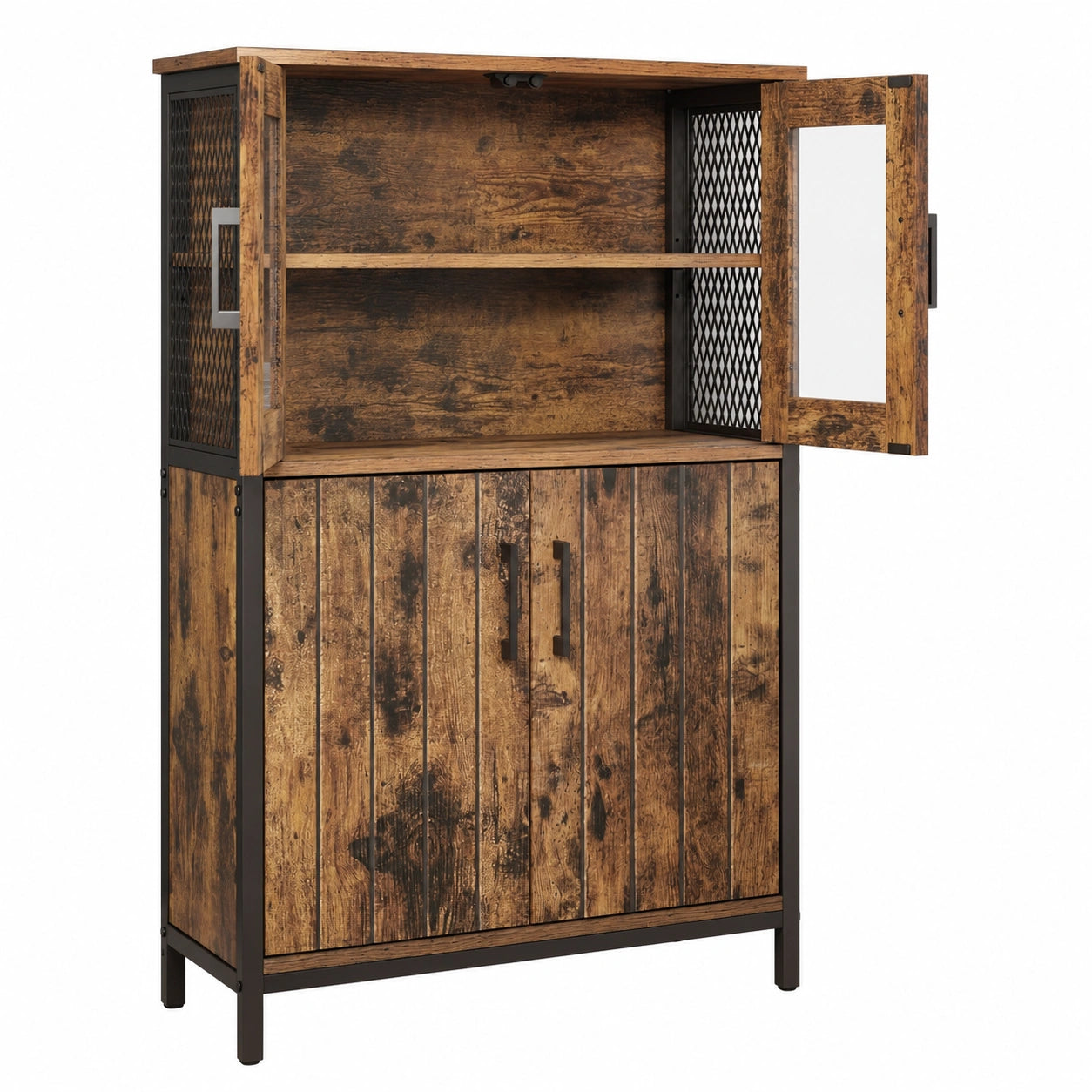 VASAGLE Industrieller Badezimmerschrank mit Stahlrahmen, verstellbaren Ablagen, vintagebraun-schwarz, 30 x 60 x 108 cm