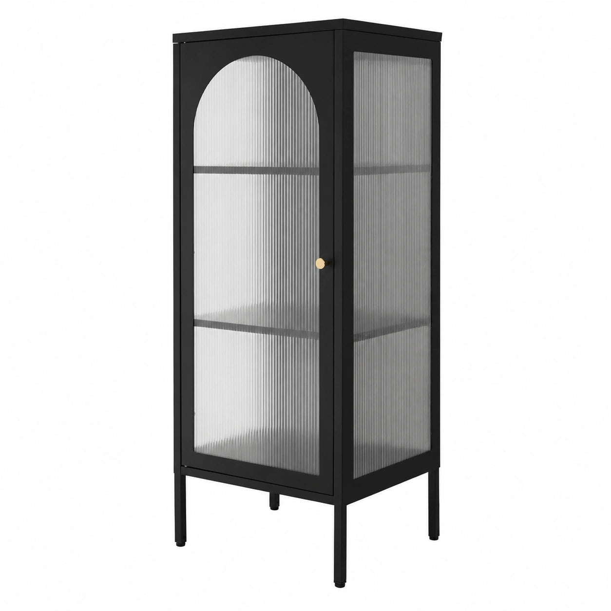 Industrieller Metallschrank mit Glastür, 42x102,5x40 cm, Schwarz, 3 Regalfächer, Wohnzimmer/Büro