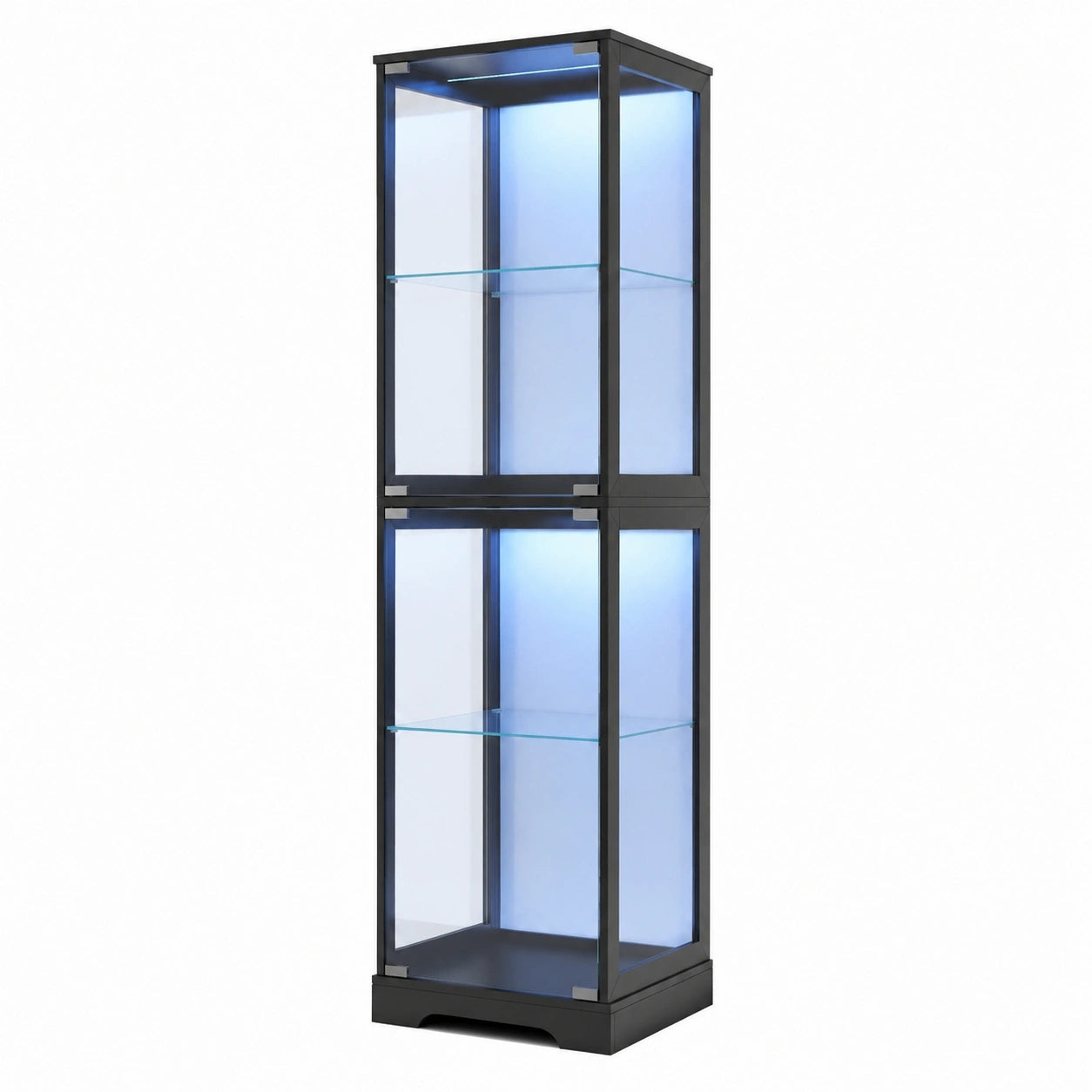 FREDEES Glasvitrine mit LED-Beleuchtung und Bewegungssensor, 165 cm, 4 Ebenen, schwarz