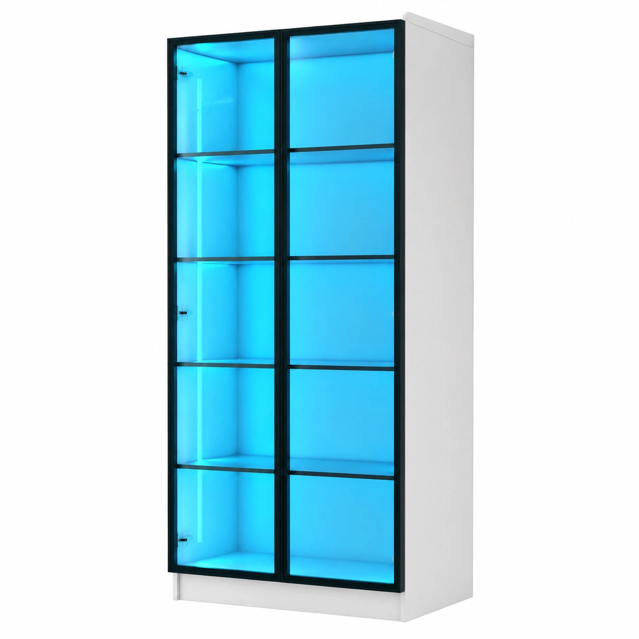 Led Vitrine Buffetschrank mit RGB-Beleuchtung, 35x70x165 cm, Smart-Sideboard mit 20 Farben und Sensorik, Vorratsschrank für Wohnzimmer, Grau