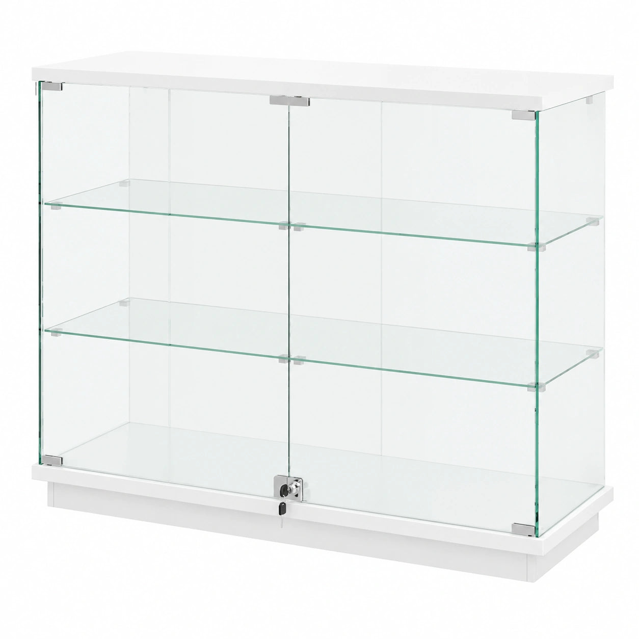 Gurexl Hochglanz-Glastvitrine mit LED-Beleuchtung und Sensor, abschließbare Türen, 5-stöckiger Sammlerschrank, USB-Anschluss, Weiß