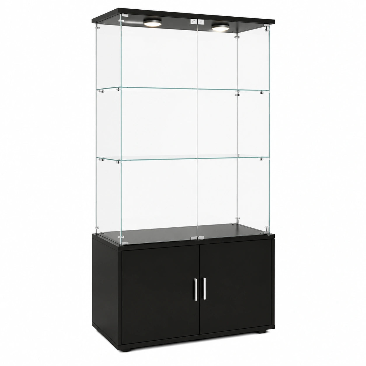Moderne Glasvitrine mit LED, abschließbar, Stauraum - Schwarz 78,5 x 35 x 164 cm