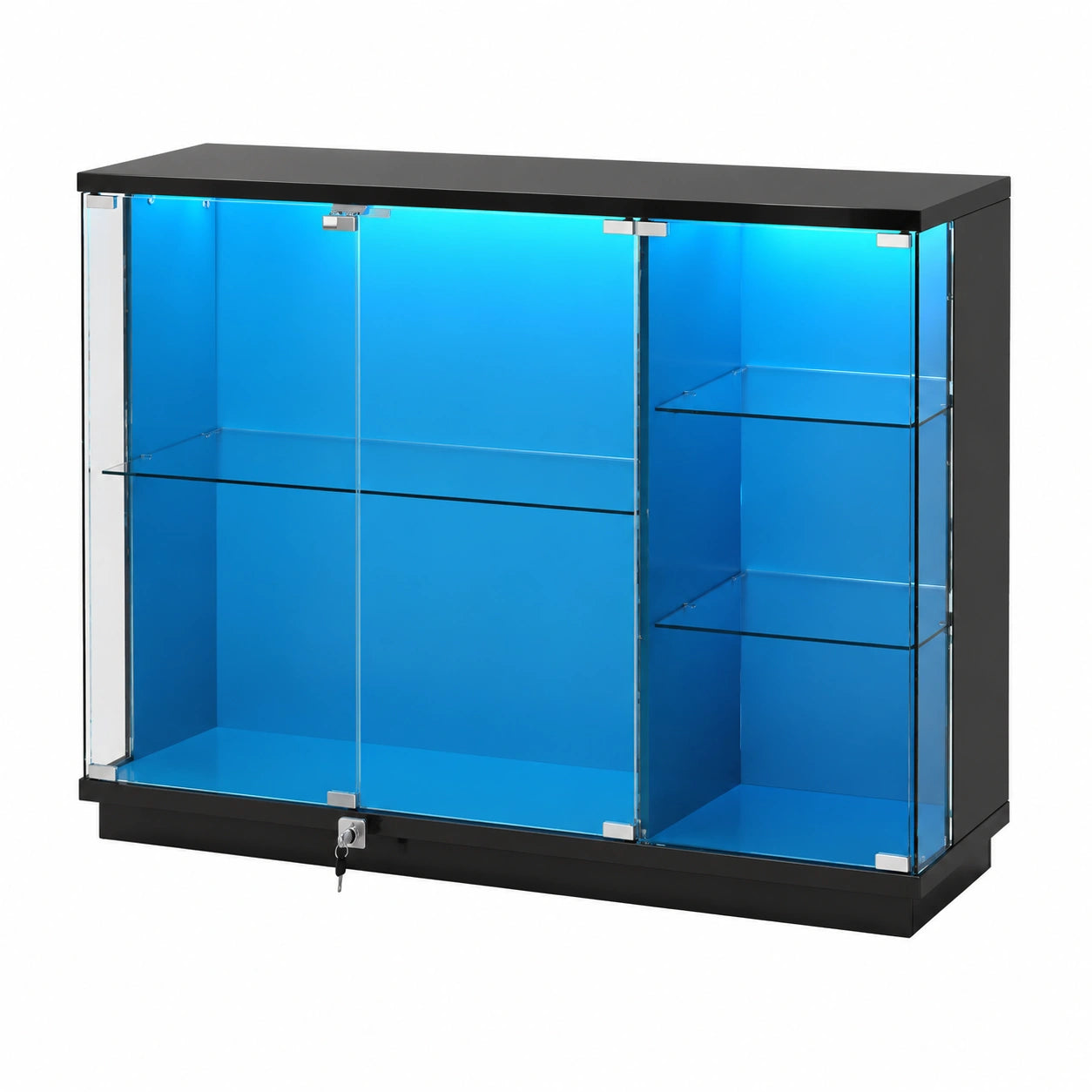 Lvifur LED-Beleuchtete Glasvitrine mit Glastüren, Intelligente Sensoren, Staubdichter Holzschrank für Wohnzimmer, Schlafzimmer und Büro, Schwarz