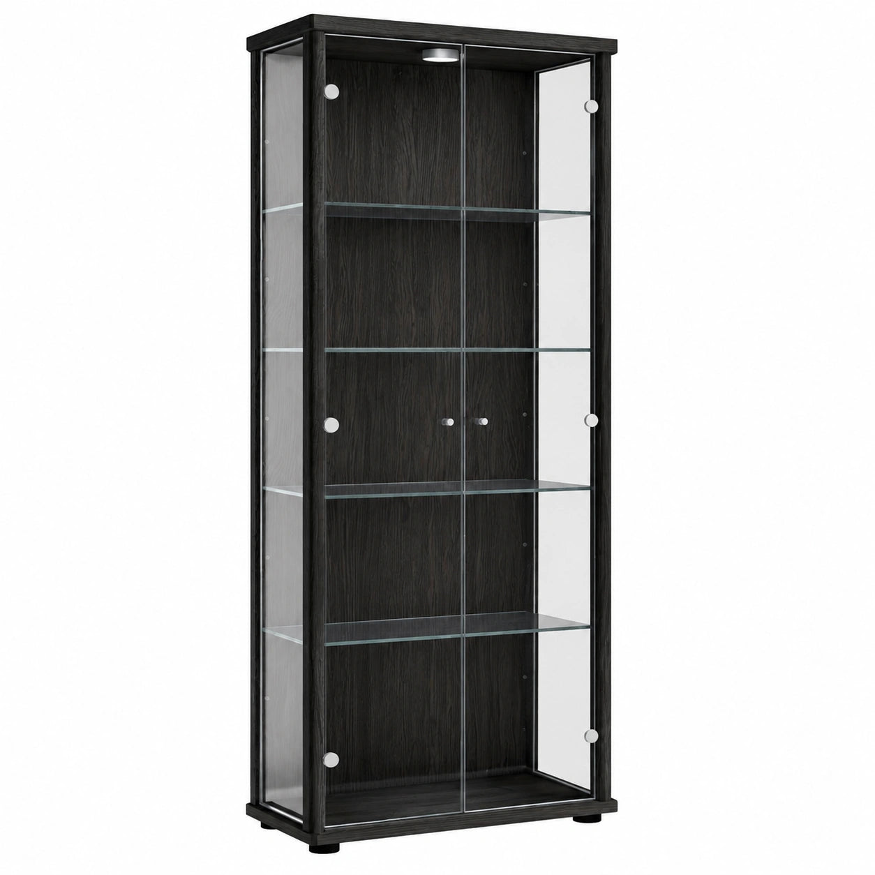 Eleganter 2-türiger Vitrinenschrank mit LED-Beleuchtung, höhenverstellbaren Glasböden, Schwarz - Made in Germany