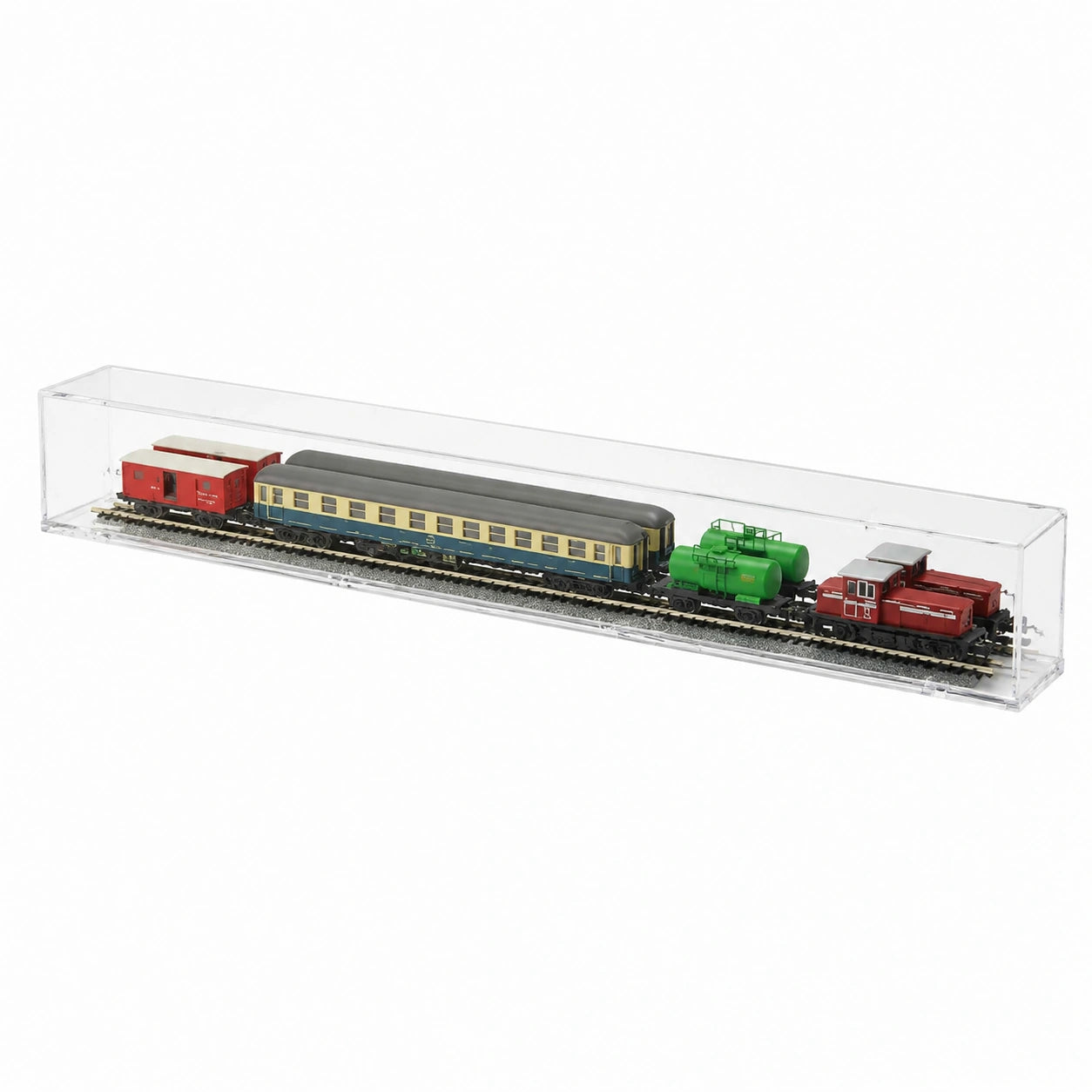 Große transparente H0-Modellbahnvitrine für Kinderzimmer