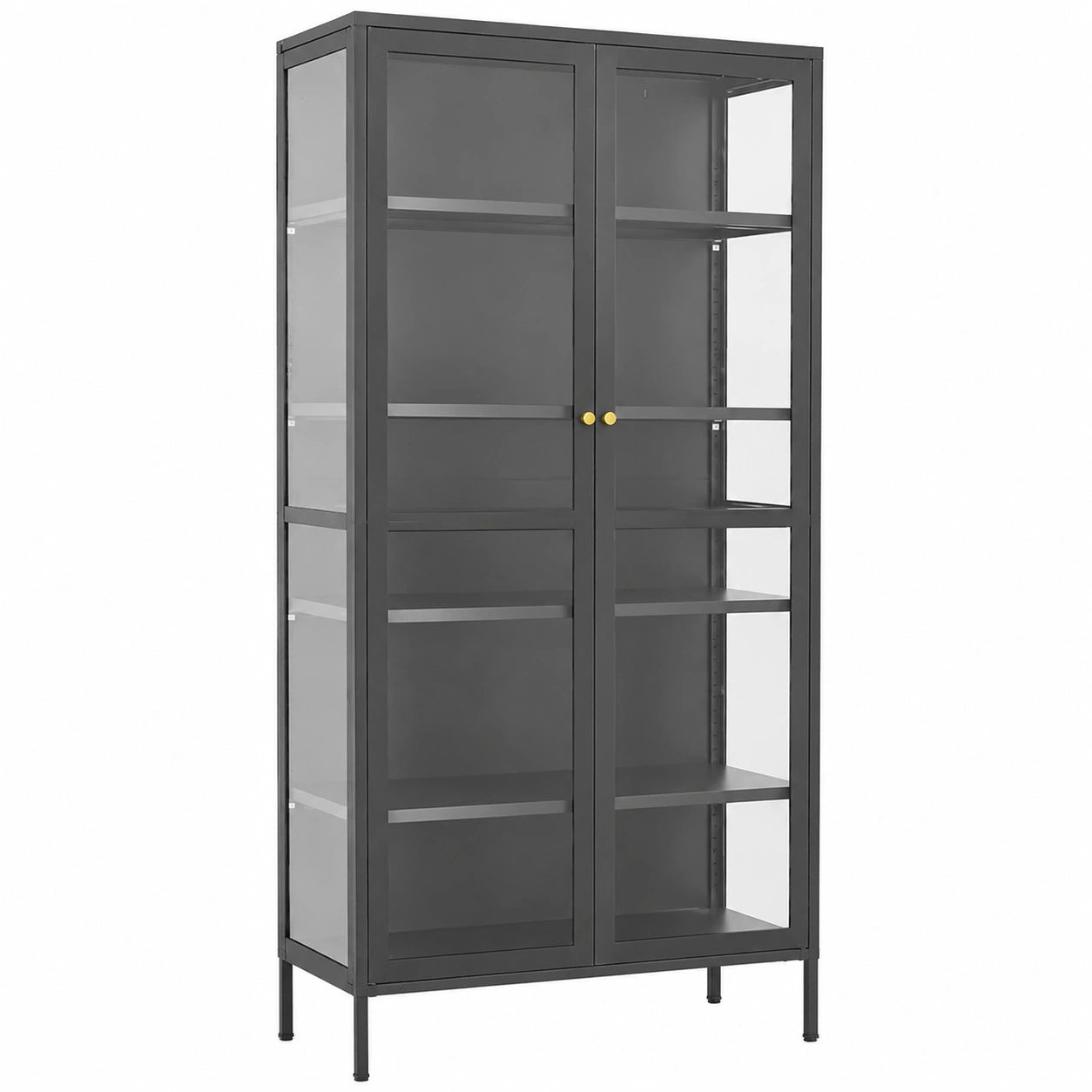 Moderner Vitrinenschrank Anthrazit aus Stahl und Glas 90 x 40 x 180 cm