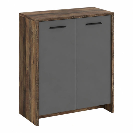 byLIVING Schuhschrank Ben in Alt-Holz Braun mit Anthrazit Front - Kompakte Flurkommode mit Zwei Türen und Einlegeböden, 63x83x35 cm