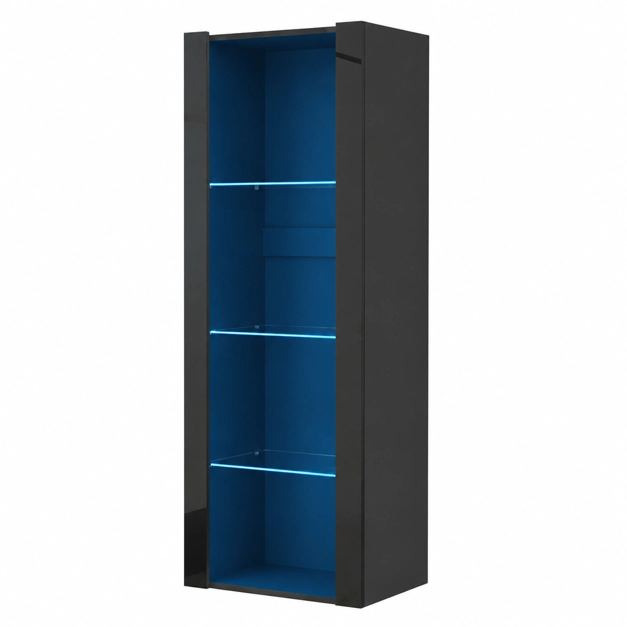 Moderner Vitrinenschrank mit RGB-LED, 3 Glasböden, Schwarz, 55x35x166 cm