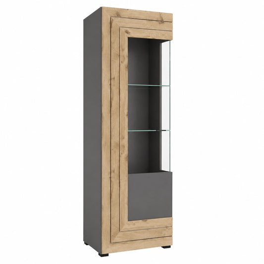 xonox.home Wohnzimmer Vitrinenschrank mit Glas und Stauraum in Grau und Nox Eiche, 60x194x37 cm
