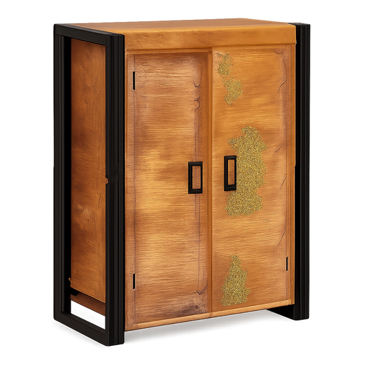 Recyceltes Holz Highboard mit Türen, Braun und Metall, Vielseitiger Stauraum für Wohnzimmer
