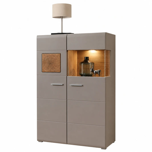 Stella Trading Glasvitrine FUN PLUS 2 mit LED und Basalt-Akzenten, 80x139x37 cm