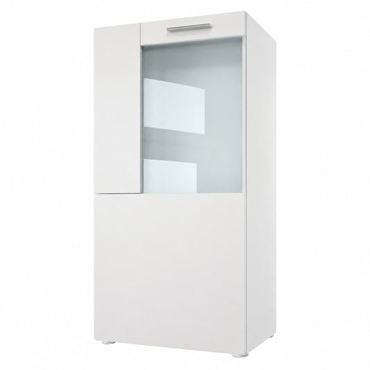 Vladon Moderne Glasvitrine Movie, Weiß Matt/Weiß Hochglanz - Stilvoller Schaukasten 50,5x111x32,5 cm