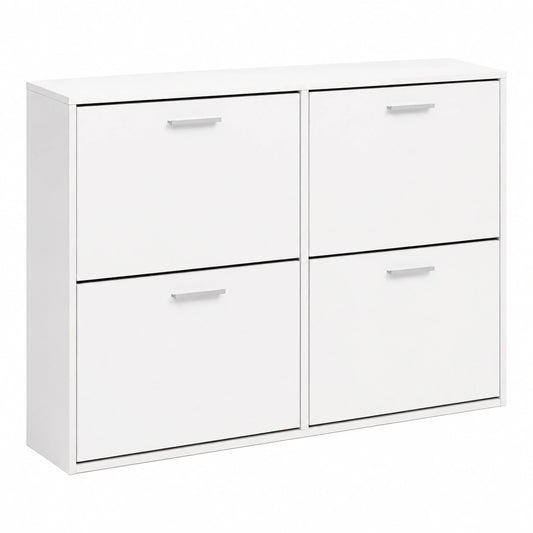 FineBuy Schuhschrank mit 4 Klappen für bis zu 24 Paar Schuhe, Weiß, 120 x 81 x 24 cm