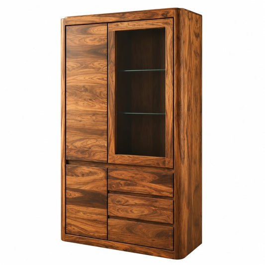 Toronto Vitrine aus Sheeshamholz, Dunkelbraun gewachst, 109x40x202 cm
