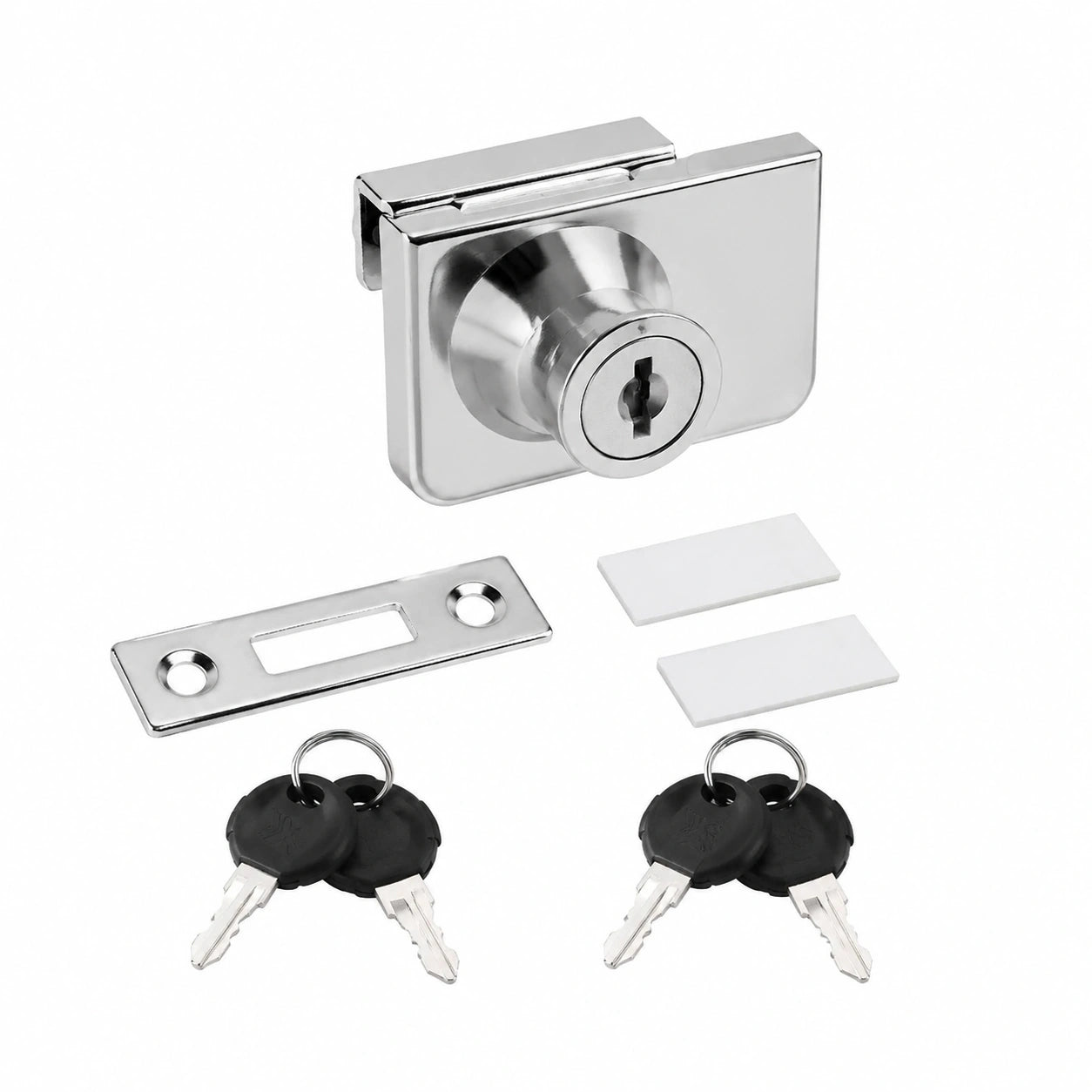 Selyse Vitrinenschloss Set für Glastüren, Zinklegierung, bohrfreie Montage, für 4-8mm Glas, inkl. 4 Schlüssel