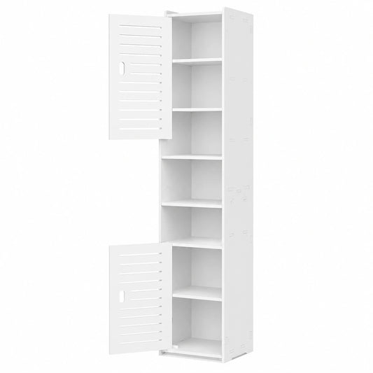 OUDIE Schmaler Hochschrank für Badezimmer, Vitrine, freistehend, Möbel-Organizer, ideal für Büro, Wohnzimmer, Küche, Flur, Toilettenpapier, Weiß