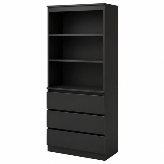 FirFurd Mehrzweck-Hochschrank mit Schubladen und Fächern, 180 cm, Schwarz