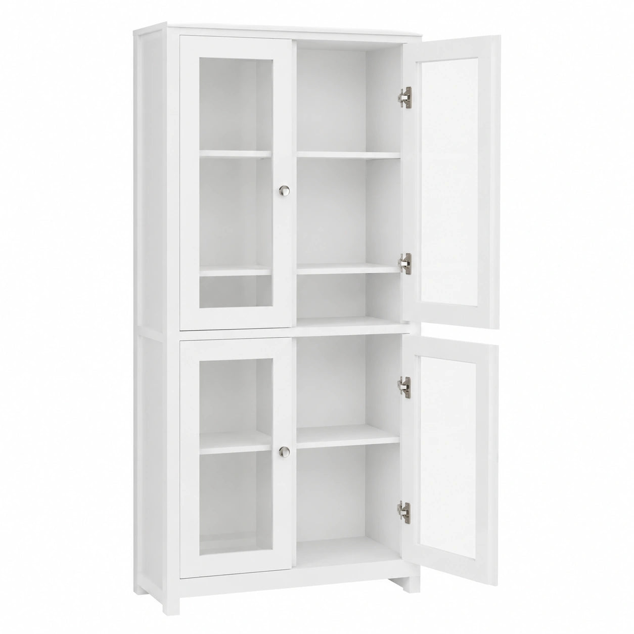Eleganter Vitrinenschrank 190 cm mit Glastüren und Regalfächern, Weiß