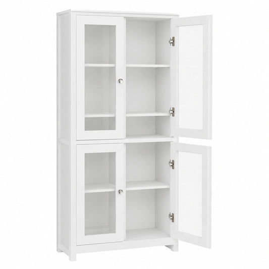Eleganter Vitrinenschrank 190 cm mit Glastüren und Regalfächern, Weiß