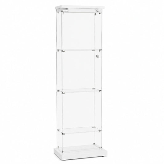 Moderne Weiße Glasvitrine mit Sicherheitsglas und 4 Regalböden, 164x42,5x36,5cm für Sammlungen und Wein