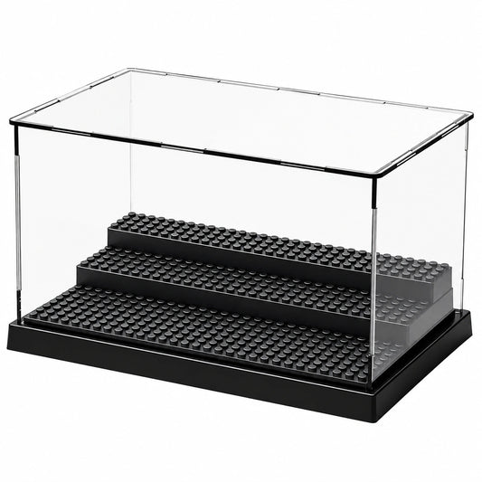 Acryl Vitrine für Bausteinfiguren 25.5x15.5x13.9cm, Staubdichter Schaukasten mit Noppenplatten, 3-stöckig stapelbar
