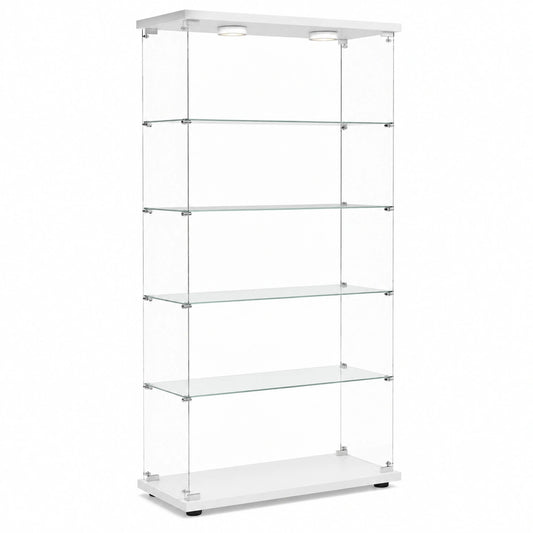 Aplancee Glasvitrine mit 5 Ebenen, RGB LED, abschließbare Türen, Weiß