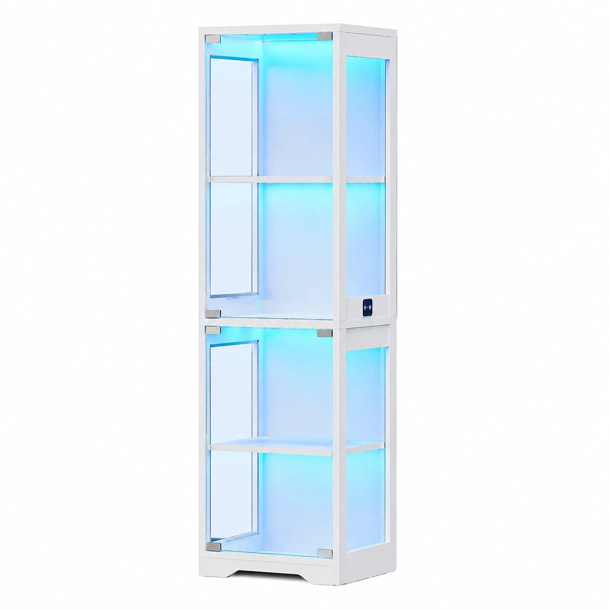 BROTTAR Sammlervitrine mit LED-Beleuchtung und Bewegungssensor, Glasvitrine für Wohnzimmer oder Büro - Weiß, 40x35x160 cm
