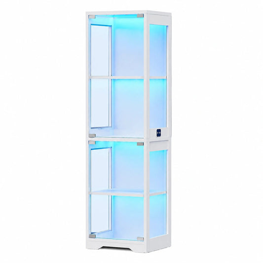 BROTTAR Sammlervitrine mit LED-Beleuchtung und Bewegungssensor, Glasvitrine für Wohnzimmer oder Büro - Weiß, 40x35x160 cm