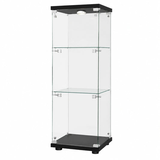 Moderne Glasvitrine mit LED, abschließbar, 3 Böden, 1 Tür, in Schwarz für Wohn- und Schlafzimmer