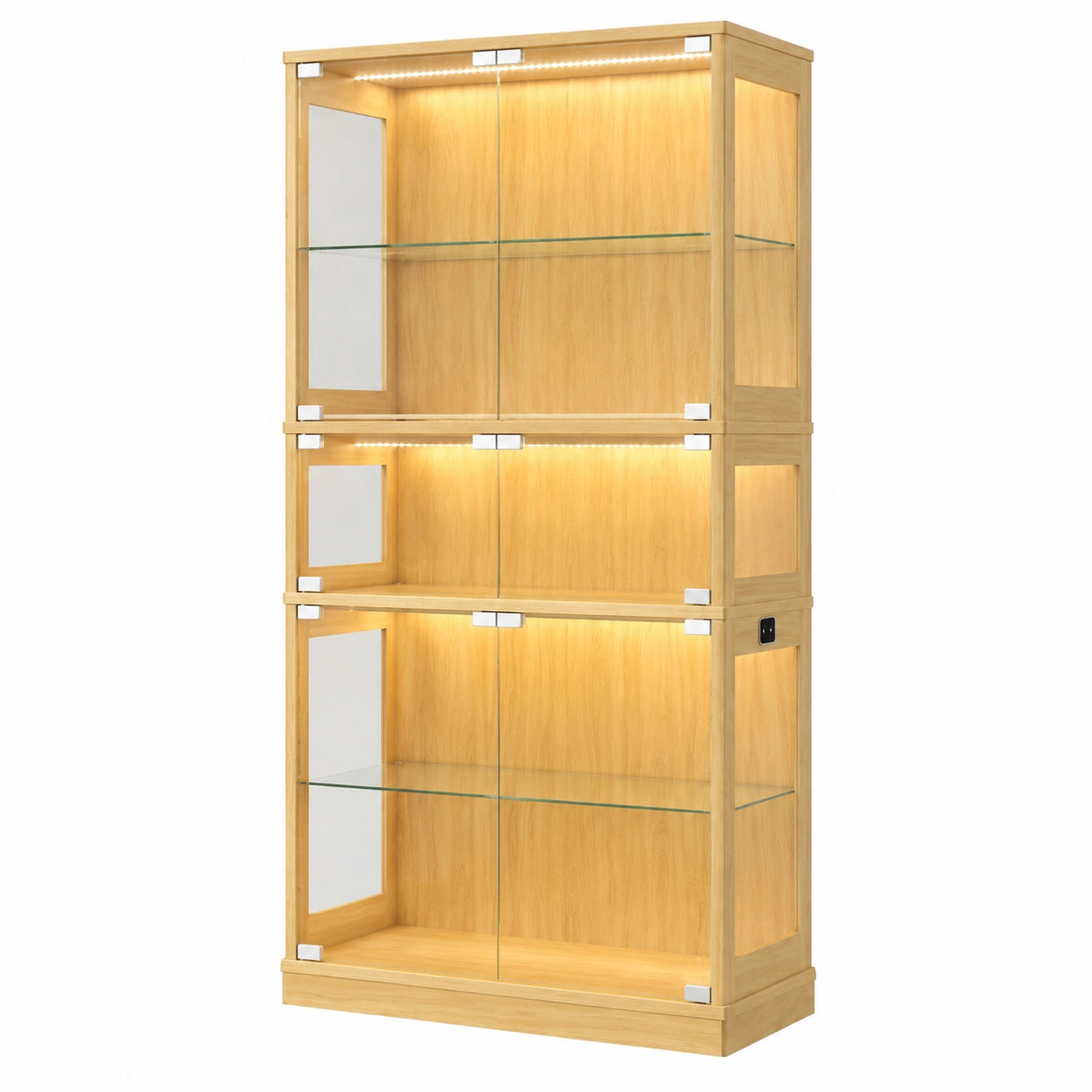 Moderne Glasvitrine mit LED und Sensor, 5-stufige Holzvitrine, Staubdicht für Sammler