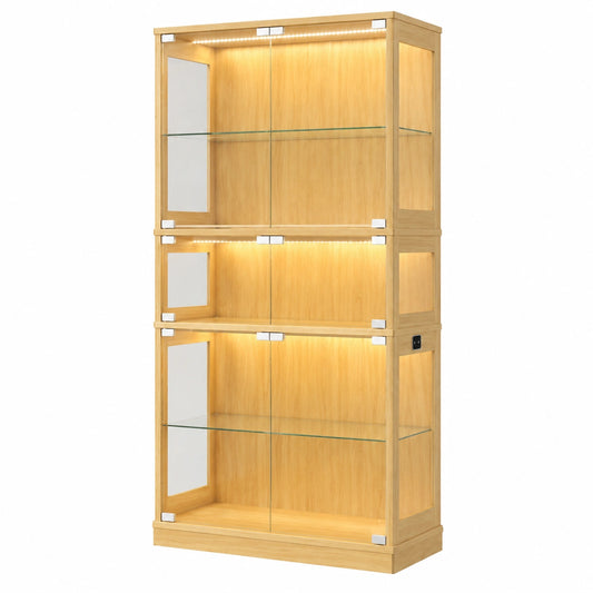 Moderne Glasvitrine mit LED und Sensor, 5-stufige Holzvitrine, Staubdicht für Sammler