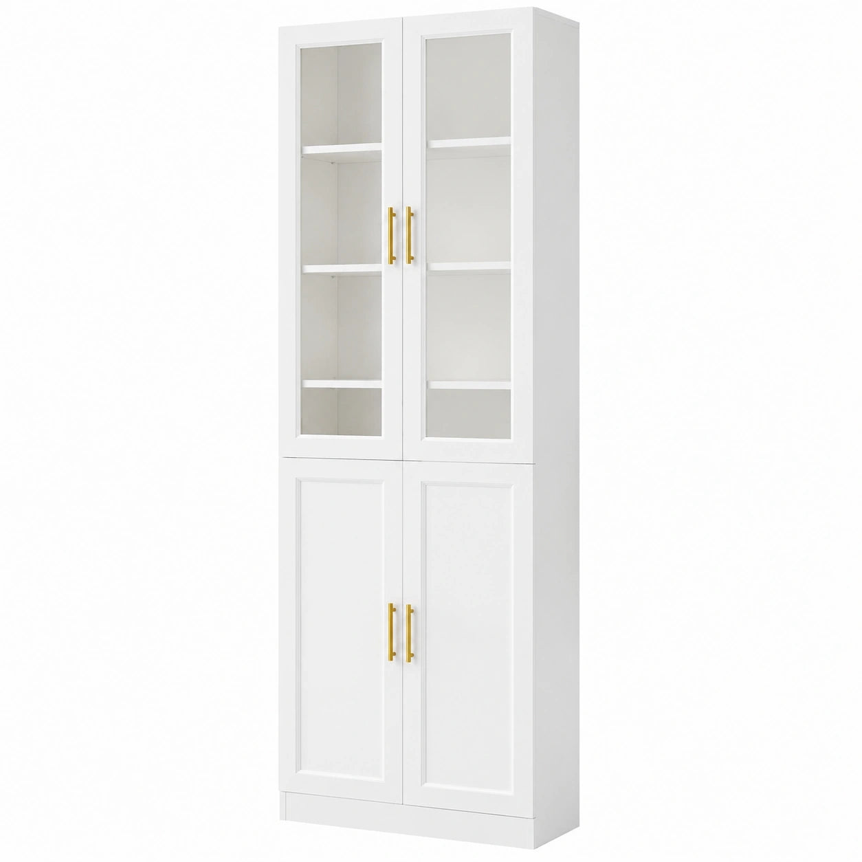 Moderner 180cm Vitrinenschrank mit Glastüren, Weiß, Verstellbare Einlegeböden, Vielseitiger Stauraum für Wohn- und Esszimmer, 5-stöckig