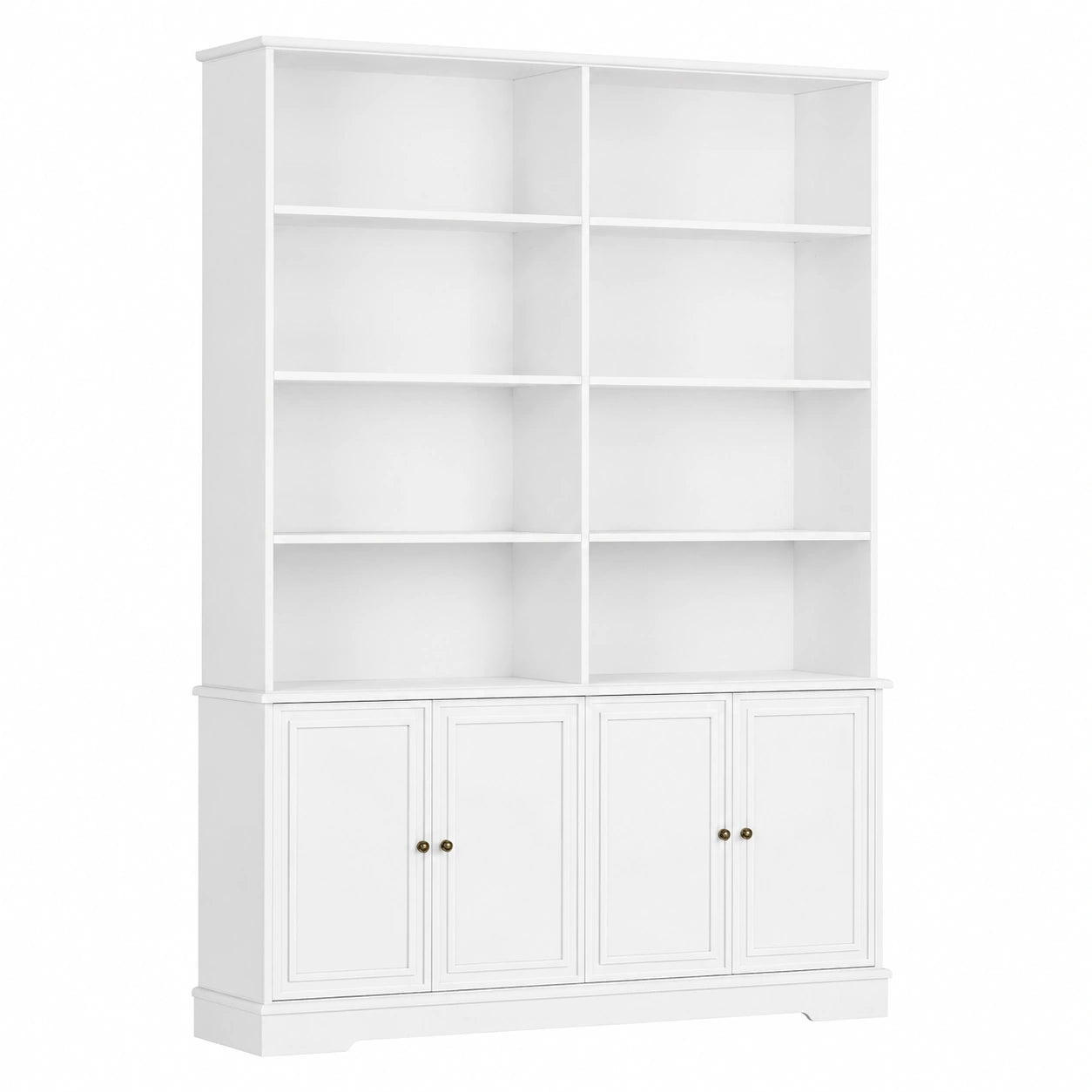 FirFurd Hochregal mit 12 Fächern und Türen, 185cm Holz-Bücherschrank, Weißer Vitrinenschrank für Wohnzimmer, Büro und Küche