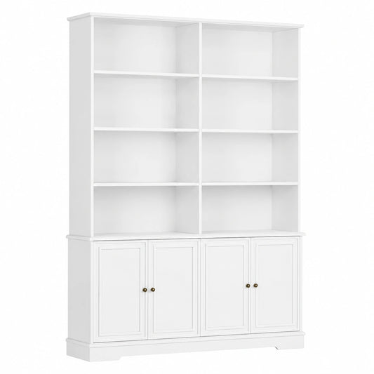 FirFurd Hochregal mit 12 Fächern und Türen, 185cm Holz-Bücherschrank, Weißer Vitrinenschrank für Wohnzimmer, Büro und Küche