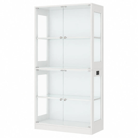 Elegante LED-Glasvitrine mit Bewegungssensor, 4 Ebenen, Beleuchtung in drei Farben, ideal für Sammlungen, Wohnzimmer und Büro