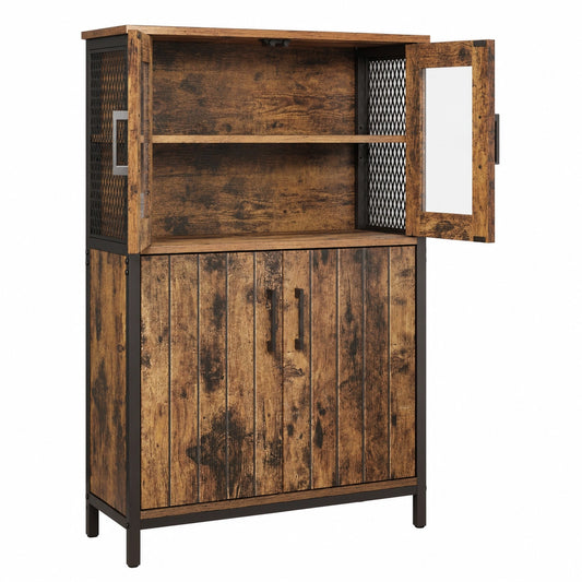 VASAGLE Industrieller Badezimmerschrank mit Stahlrahmen, verstellbaren Ablagen, vintagebraun-schwarz, 30 x 60 x 108 cm