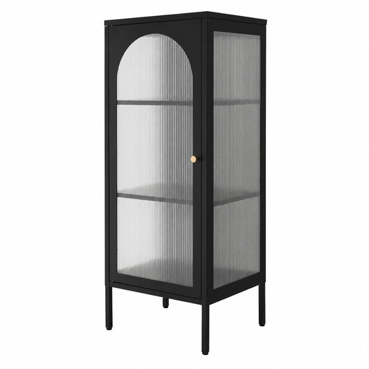 Industrieller Metallschrank mit Glastür, 42x102,5x40 cm, Schwarz, 3 Regalfächer, Wohnzimmer/Büro