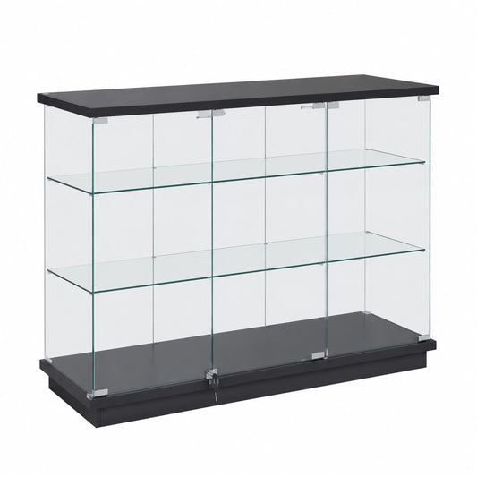 Gurexl Moderne Glasvitrine mit LED-Beleuchtung und Smart Sensor, abschließbare Türen, 5 Etagen, USB-Anschluss, Schwarz