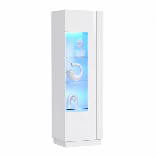 Moderne Vitrine mit LED-Beleuchtung, Hochglanz Weiß, Glastüren, Glasböden und Stauraum, ideal für Wohnzimmer und Büro